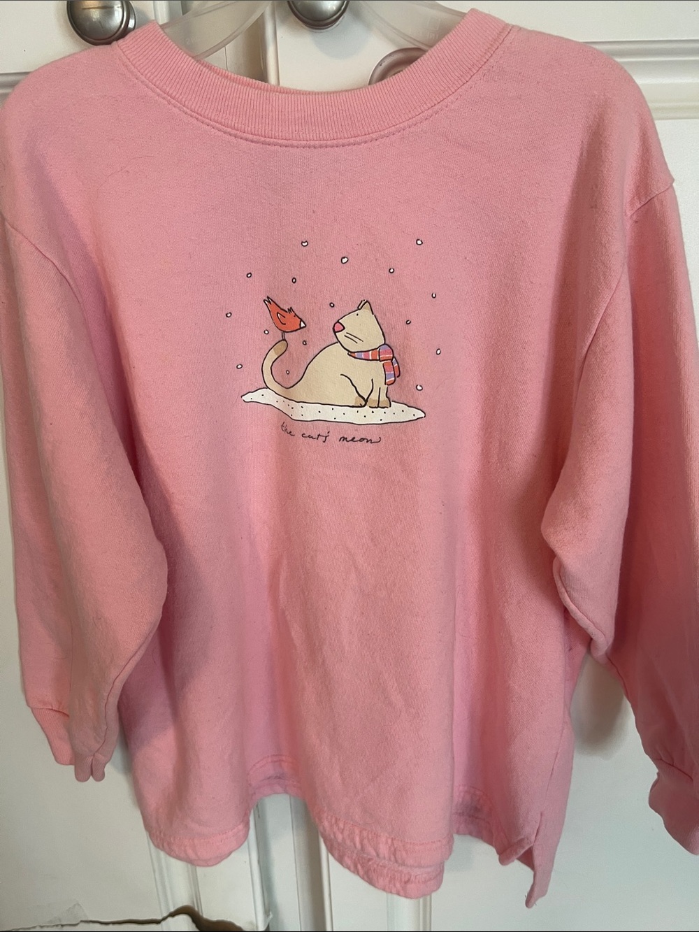 Kids Pink Graphic Sweatshirt - Cat & Bird Design